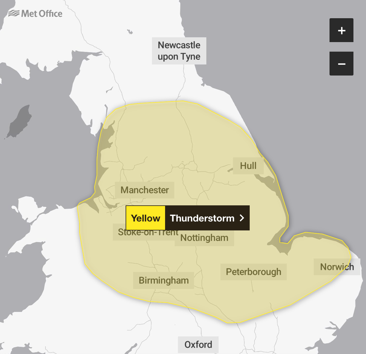 The yellow weather warning is in force for eight hours